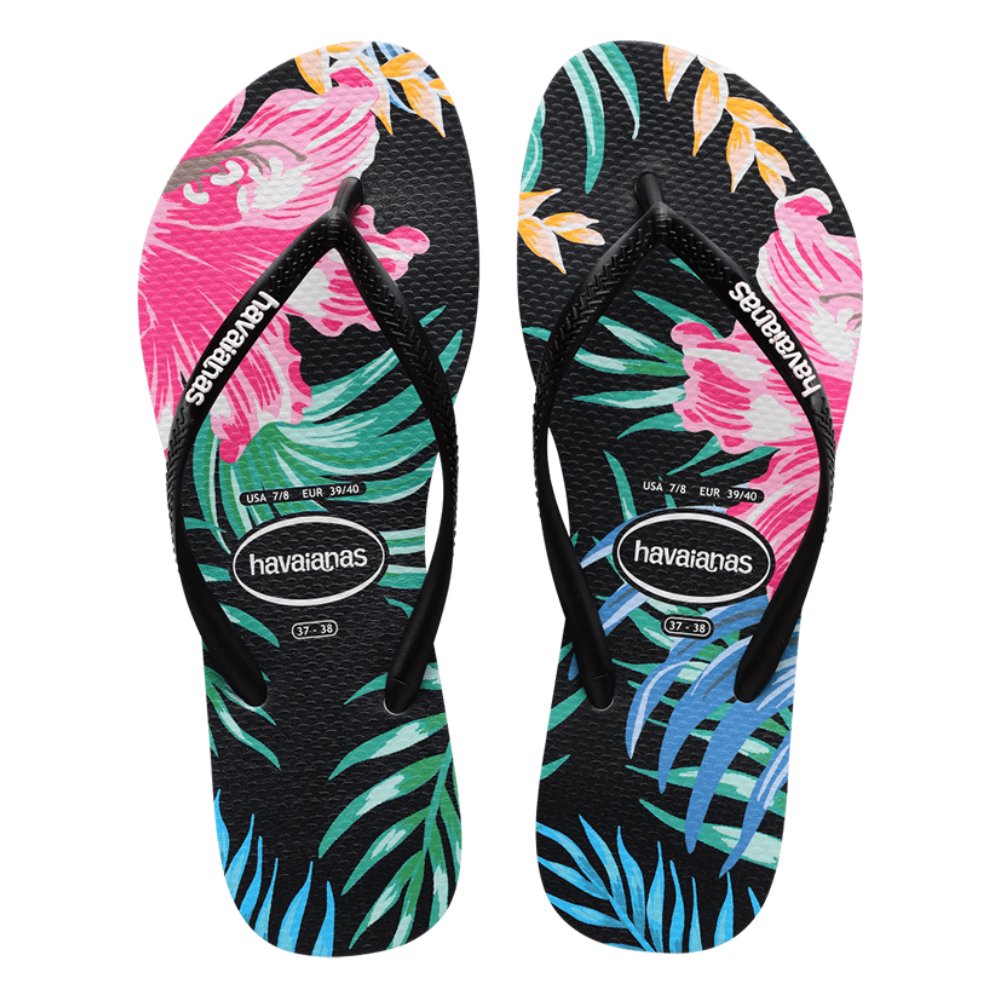 Slim Floral Palm Flip Flops