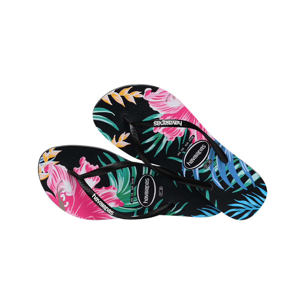 Slim Floral Palm Flip Flops